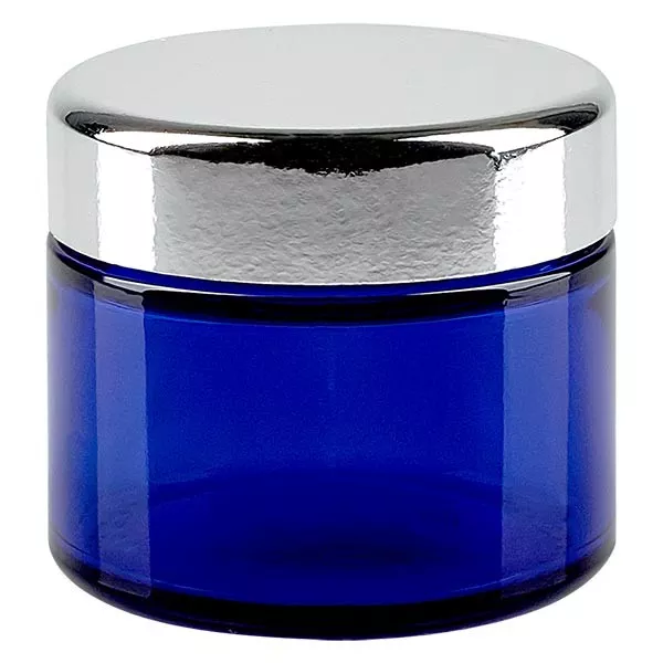 50ml glasburk. kungsblå, med silverfärgat metallock. ApoGla 50ml glasburk. kungsblå, med silverfärgat metallock. ApoGla