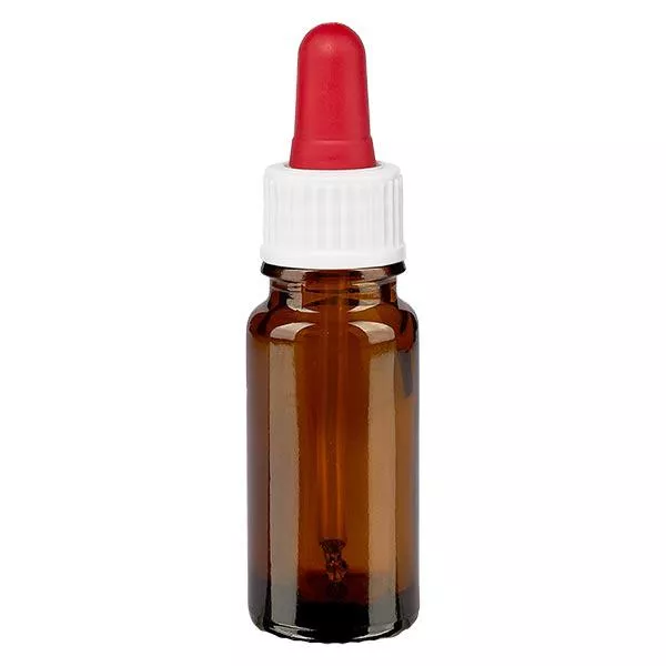 Apoteksflaska brun 10ml pipett vit/röd standard Apoteksflaska brun 10ml pipett vit/röd standard