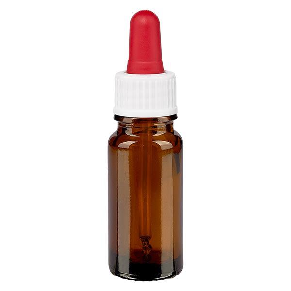 Apoteksflaska brun 10ml pipett vit/röd standard Apoteksflaska brun 10ml pipett vit/röd standard