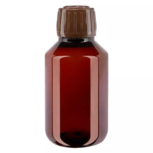 PET-flaska 100 ml med brunt säkerhetslock