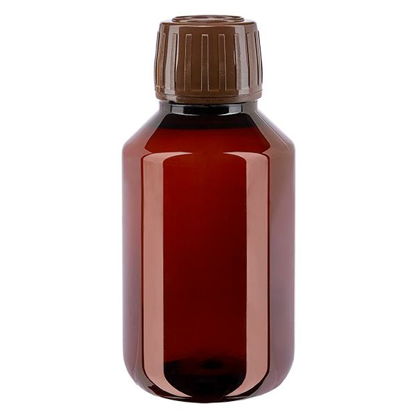 PET-flaska 100 ml med brunt säkerhetslock PET-flaska 100 ml med brunt säkerhetslock
