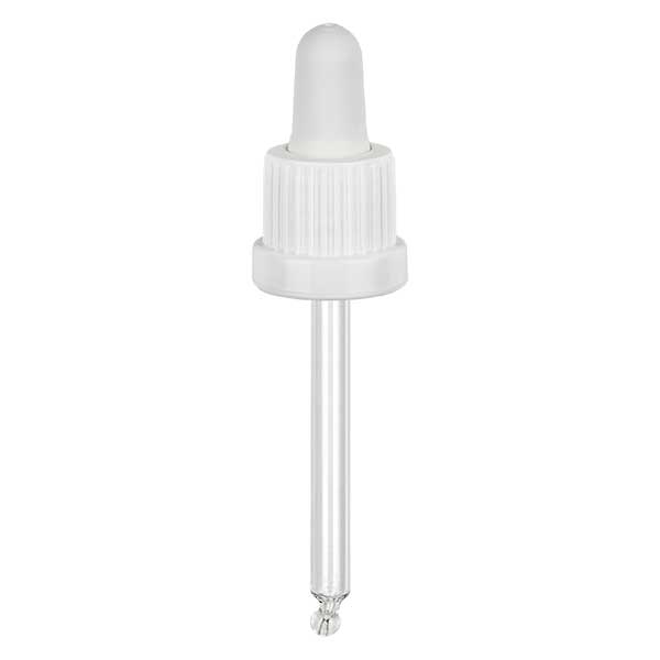 Droppipett av glas vit/vit 18mm PL66 manipulationsskyddad förslutning Droppipett av glas vit/vit 18mm PL66 manipulationsskyddad förslutning