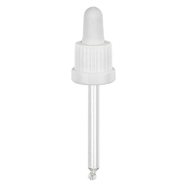 Droppipett av glas vit/vit 18mm PL66 manipulationsskyddad förslutning Droppipett av glas vit/vit 18mm PL66 manipulationsskyddad förslutning