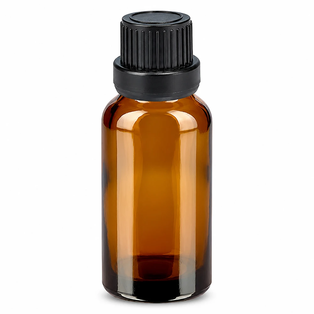10 ml droppflaska av brunt glas med svart lock för eteriska oljor