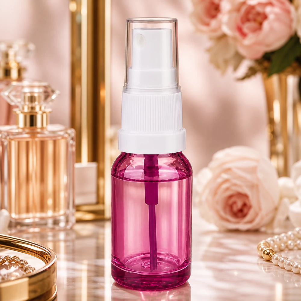10ml sprayflaska vit/transparent Standard PurpleLine UT18/10 Lila 10 ml sprayflaska med vitt lock av högkvalitativ plast för kosmetiska produkter