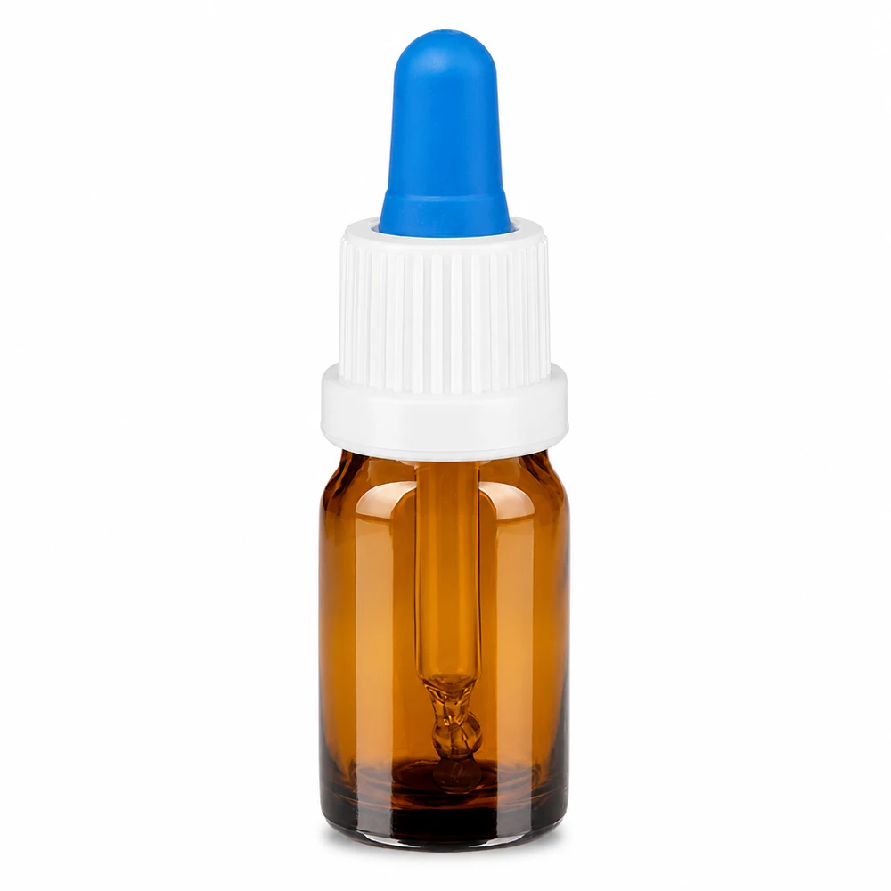 5ml pipettflaska vit/blå med säkerhetsförslutning BrownLine UT18/5 5 ml pipettflaska av bärnstensfärgat glas med vitt lock och blå pipett för exakt dosering