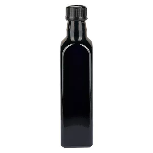Oljeflaska i violett glas 250ml fyrkantig, UNI 31,5x24 Oljeflaska i violett glas 250ml fyrkantig, UNI 31,5x24