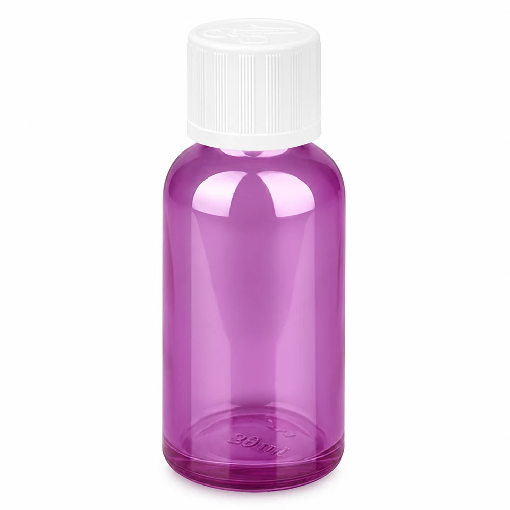 30 ml glasflaska med vitt skruvlock - violett laboratoriekvalitet för exakt dosering