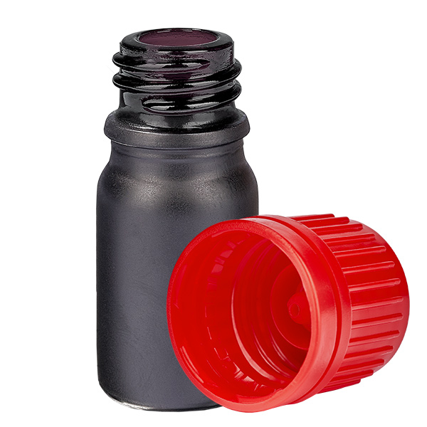 5ml flaska 11mm skruvkork röd sabotageskydd BlackLine UT18/5 5ml flaska 11mm skruvkork röd sabotageskydd BlackLine UT18/5