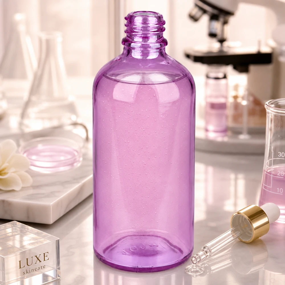Högkvalitativ apoteksflaska 100 ml av violett glas med praktiskt UNiTWIST-förslutningssystem