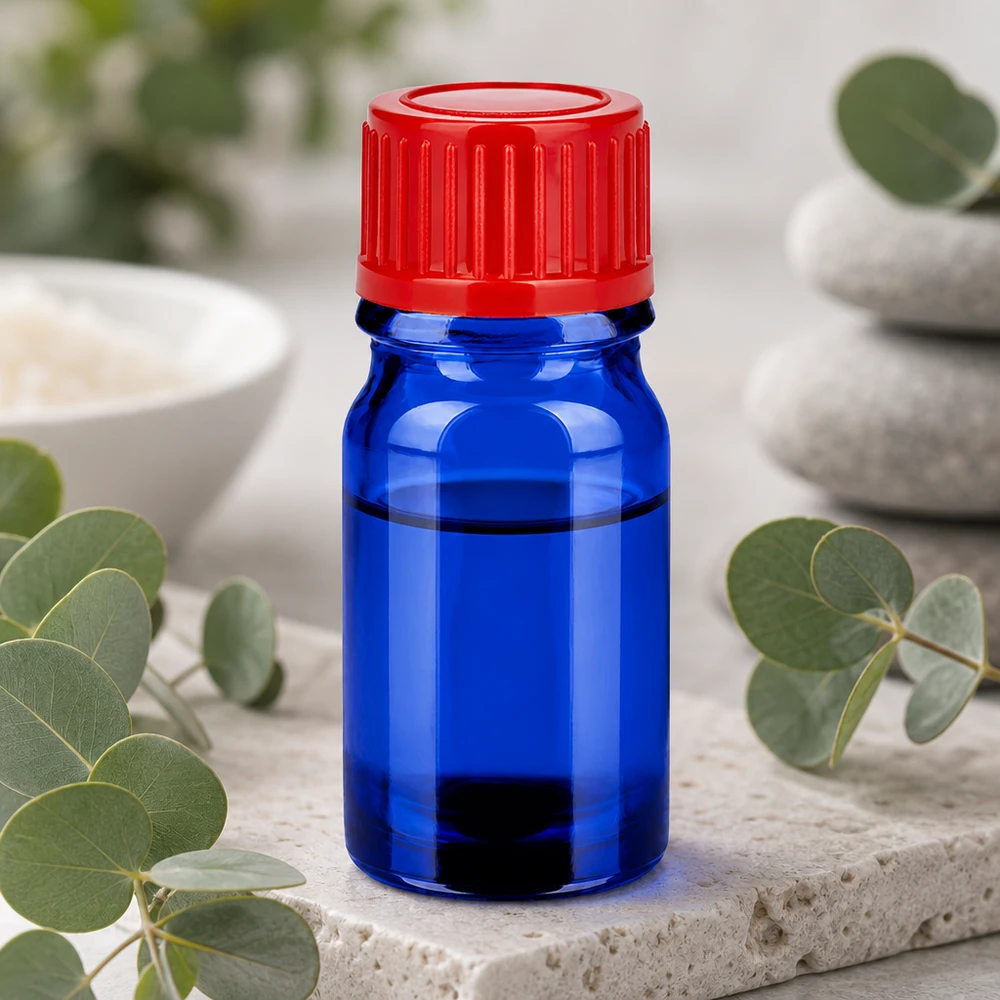 5 ml flaska 11mm skruvkork röd standard BlueLine UT18/5 Högkvalitativ 5 ml BlueLine-glasflaska med robust rött plastlock för säker förvaring