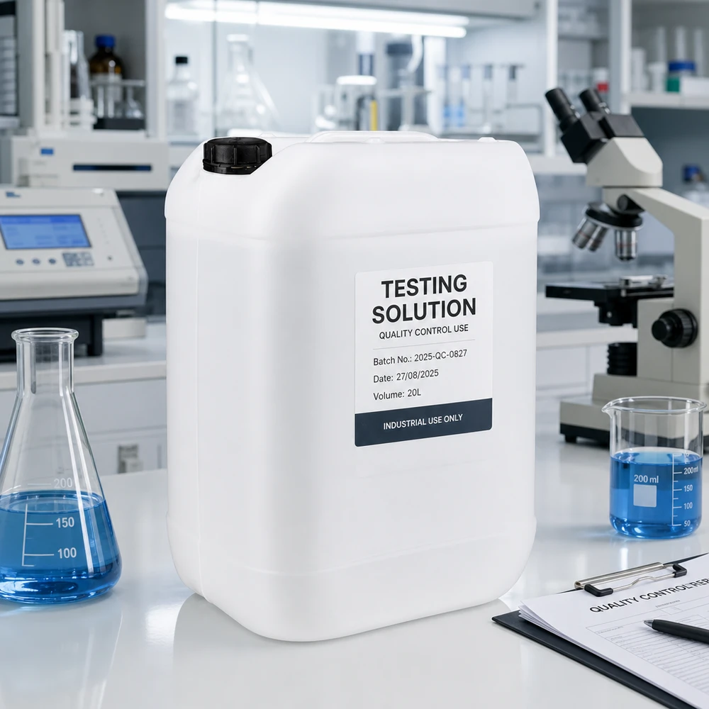 Dunk 25 liter med skruvkork och säkerhetsförslutning Robust plastdunk på 25 liter med OV-förslutning för kvalitetskontroll i laboratoriet