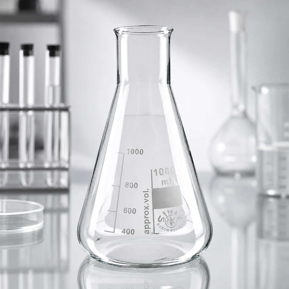 Erlenmeyerkolv 200ml bred hals Erlenmeyerkolv 200 ml med vid hals av värmebeständigt glas för synteser och reaktioner