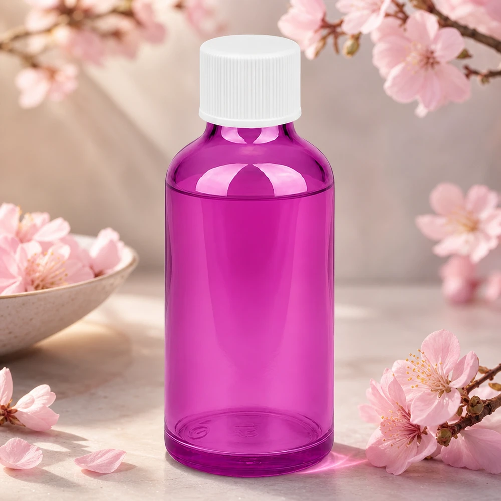 50ml flaska 11mm skruvkork vit standard PurpleLine UT18/50 Elegant 50 ml flaska i transparent violett med vitt lock för kosmetiska produkter av hög kvalitet