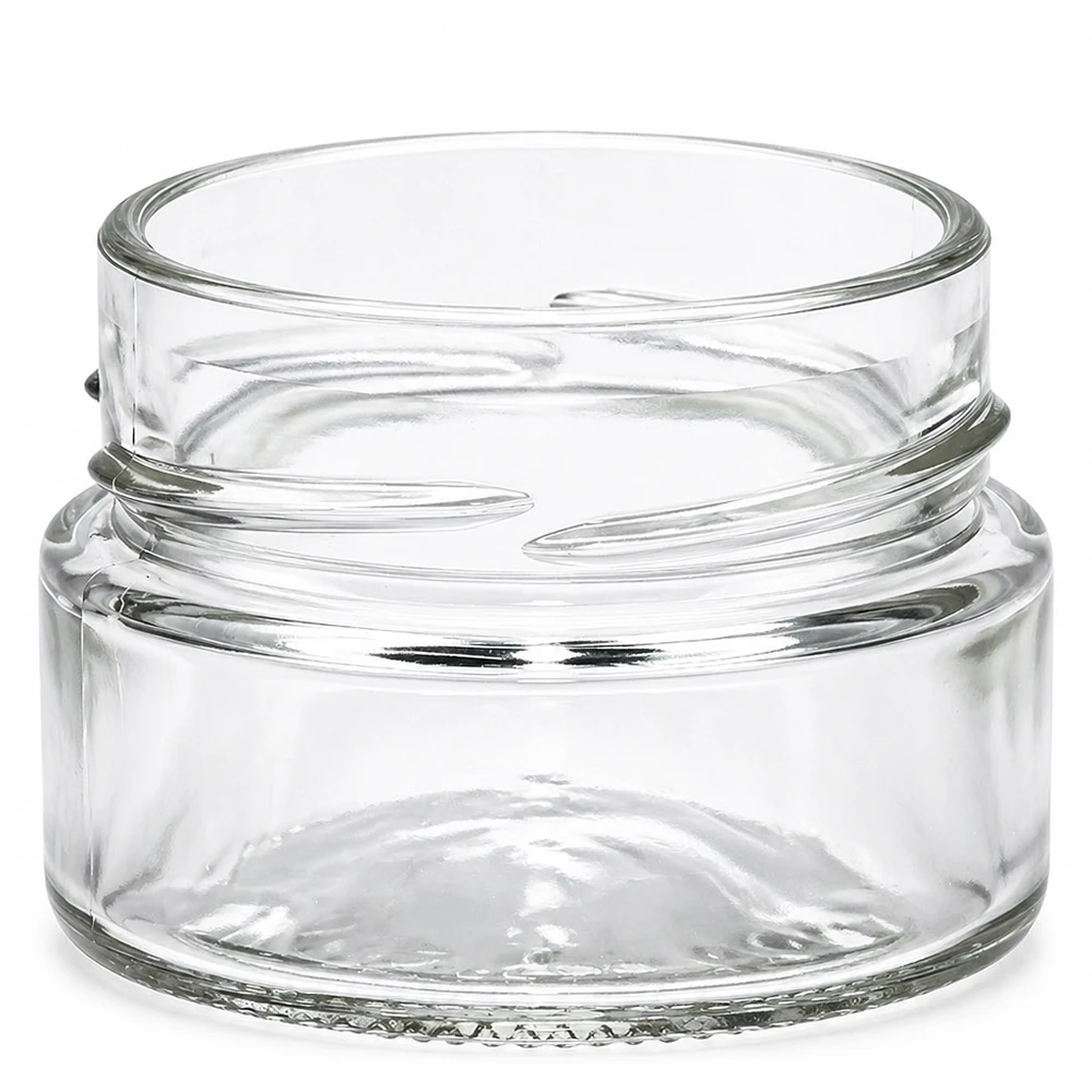 80ml rund burk utan lock (TO58deep) UNiTWIST UNiTWIST Runda80 rund burk 80ml TO58deep transparent tom skruvburk utan lock på vit bakgrund