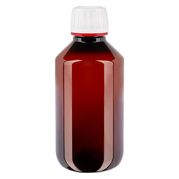 PET-flaska 200 ml med vitt/rött säkerhetslock PET-flaska 200 ml med vitt/rött säkerhetslock