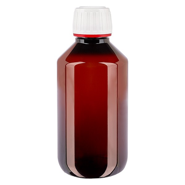 PET-flaska 200 ml med vitt/rött säkerhetslock PET-flaska 200 ml med vitt/rött säkerhetslock