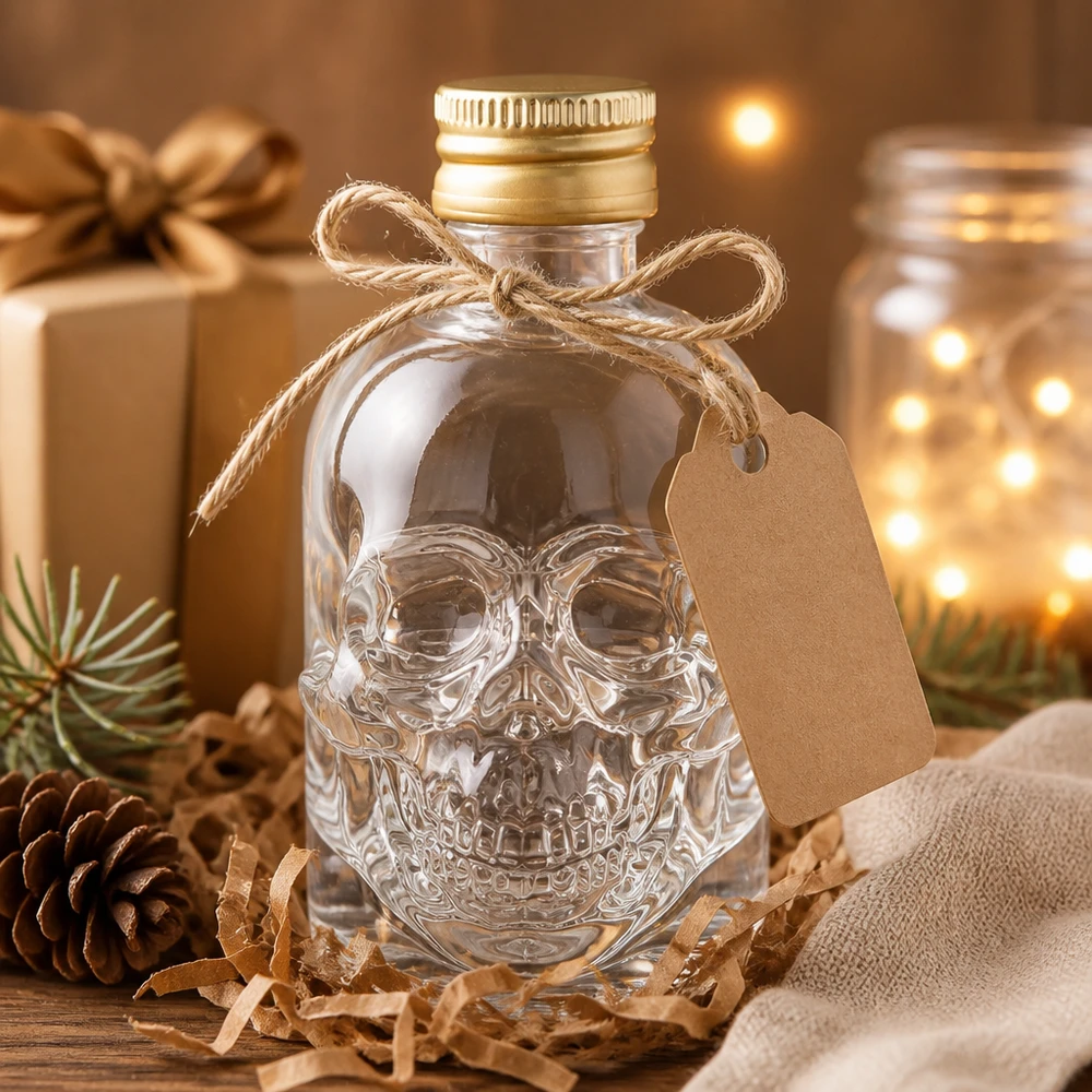 50ml glasflaska Hector dödskalle tom med presentförpackning hantverkspapper hänge i mysig juldekoration