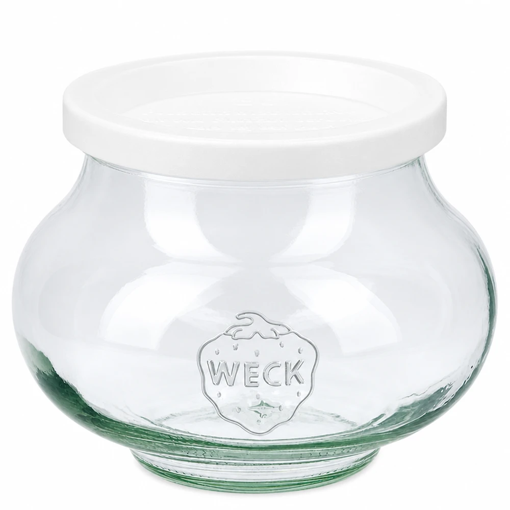 560 ml dekorativ burk med lufttätt lock, WECK RR80 WECK dekorativ burk 560 ml med vitt lock RR80 av klart glas präglat med WECK-logotyp