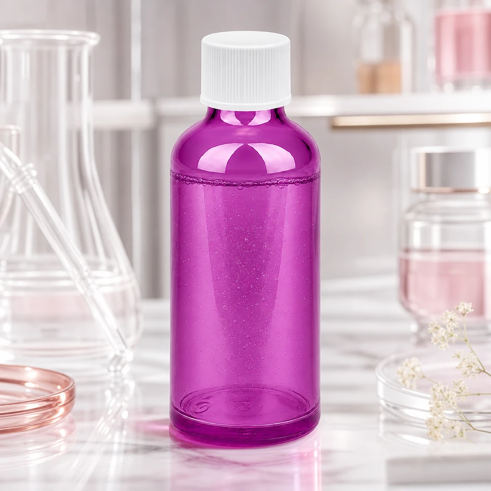 50ml flaska 11mm skruvkork vit standard PurpleLine UT18/50 Kompakt 50 ml laboratorieflaska av violett glas med vitt lock för exakt dosering