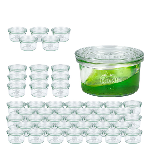 Set med 48 Weck-glas à 165 ml med 48 glaslock