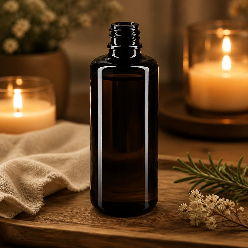 Flaska i violett glas 100ml DIN 18 (Mironglas) Premium violett glasflaska Orion 100ml med skruvgänga för eteriska oljor och kosmetika