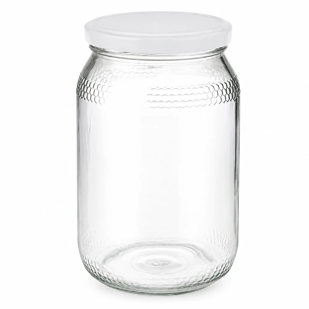 1260 g honungsburk med vitt BasicSeal UNiTWIST-lock Honungsburk 900 ml med vitt BasicSeal-lock UNiTWIST-lock transparent Biodlingstillbehör Honungsverpackning