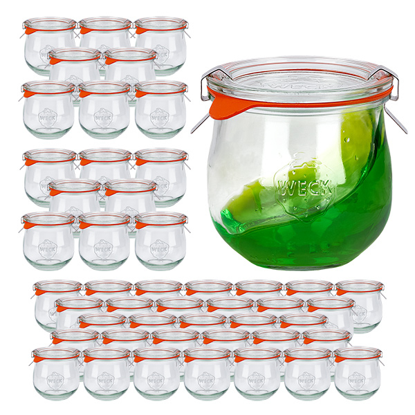 Set med 48 Weck-burkar 370 ml tulpanburk med 48 glaslock Set med 48 Weck-burkar 370 ml tulpanburk med 48 glaslock