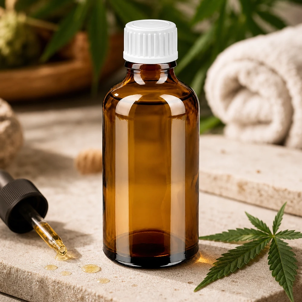 50ml Droppflaska 0,9mm vit standardförslutning BrownLine UT18/50 Högkvalitativ 50 ml glasflaska i bärnstensfärg med vit UT18-gänga för farmaceutiska tillämpningar