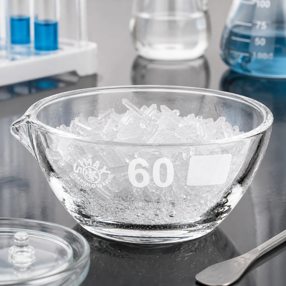 45ml indunstningsskål med pip borosilikat ø60mm Rund avdunstningsskål 45ml borosilikat ø60mm med pip för exakt arbete i laboratoriet