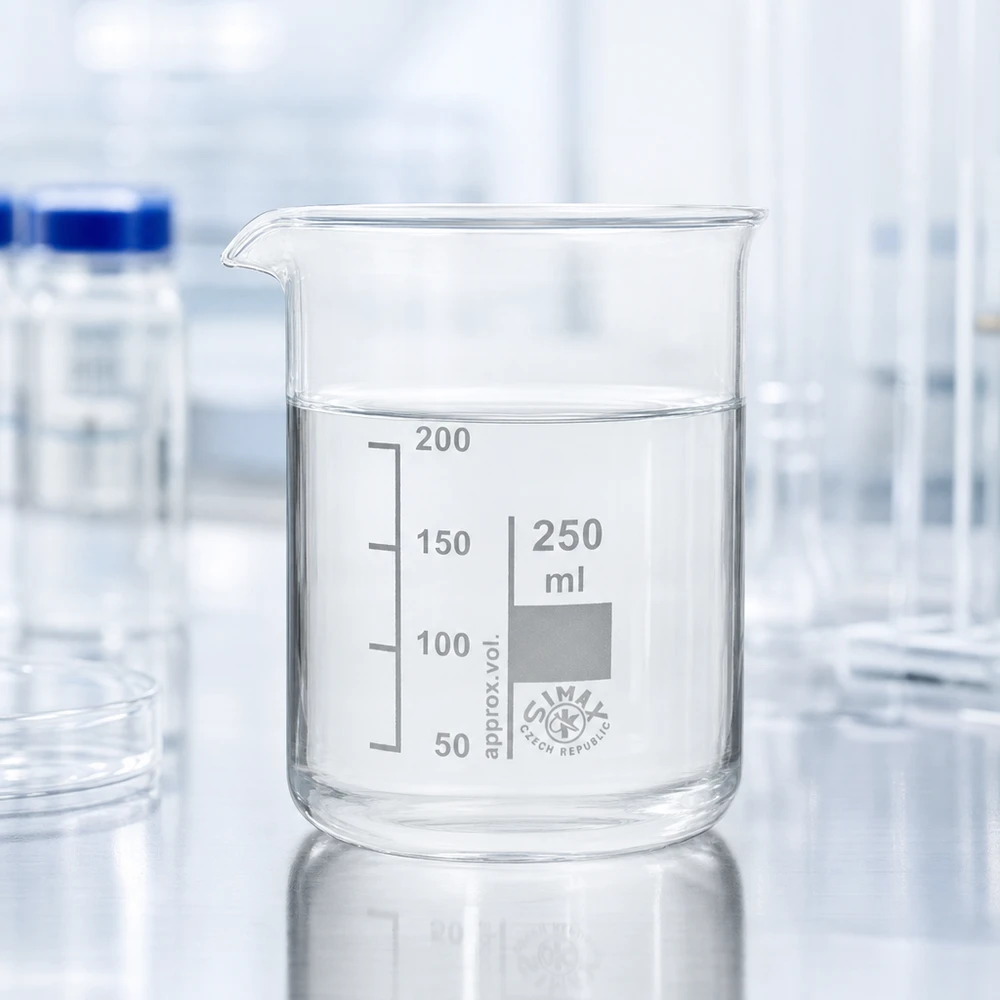 Transparent 250 ml bägare av robust borosilikatglas för exakta mätningar i laboratoriet och köket