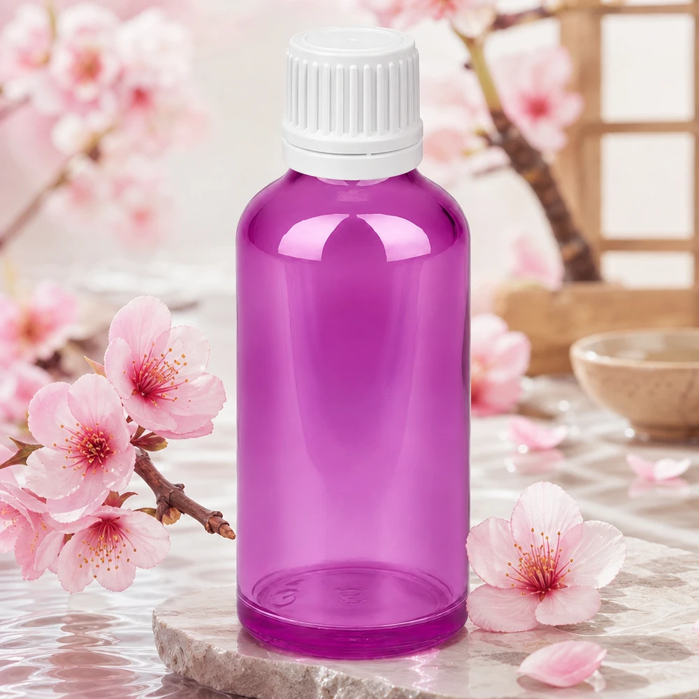 Elegant 50 ml flaska i violett glas med 11 mm öppning för exakt dosering