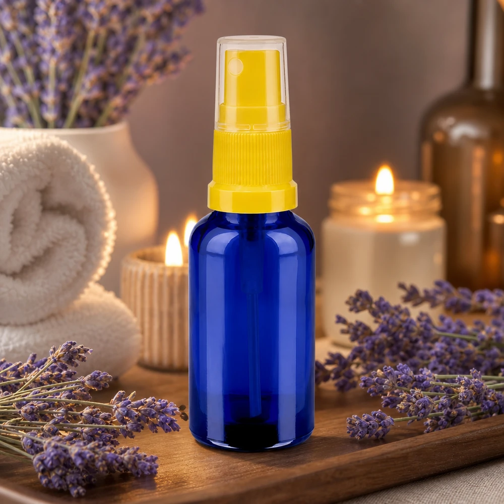 Högkvalitativ BlueLine sprayflaska 30 ml med transparent sprayhuvud för aromaterapi och wellness
