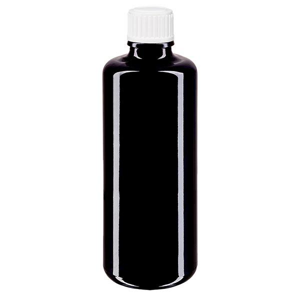 Apoteksflaska violett 100ml skruvkork vit globuler standard