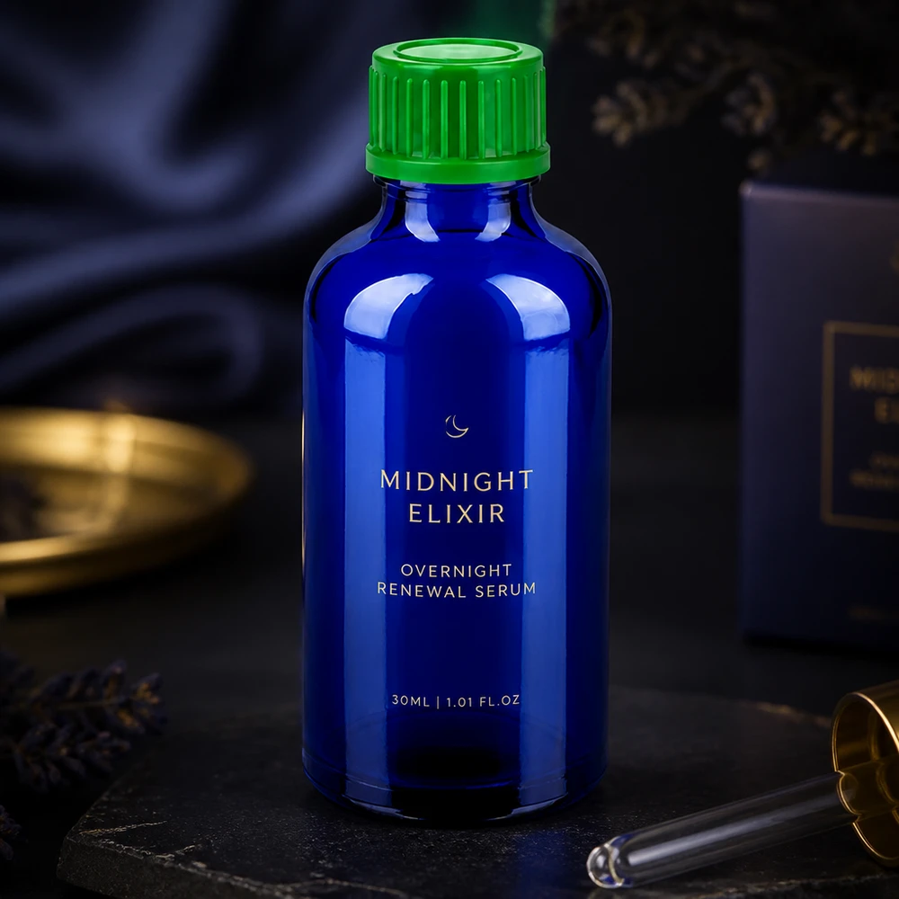 50ml flaska 11mm skruvkork grön standard BlueLine UT18/50 50 ml koboltglasflaska med räfflat grönt lock för säker förvaring av serum