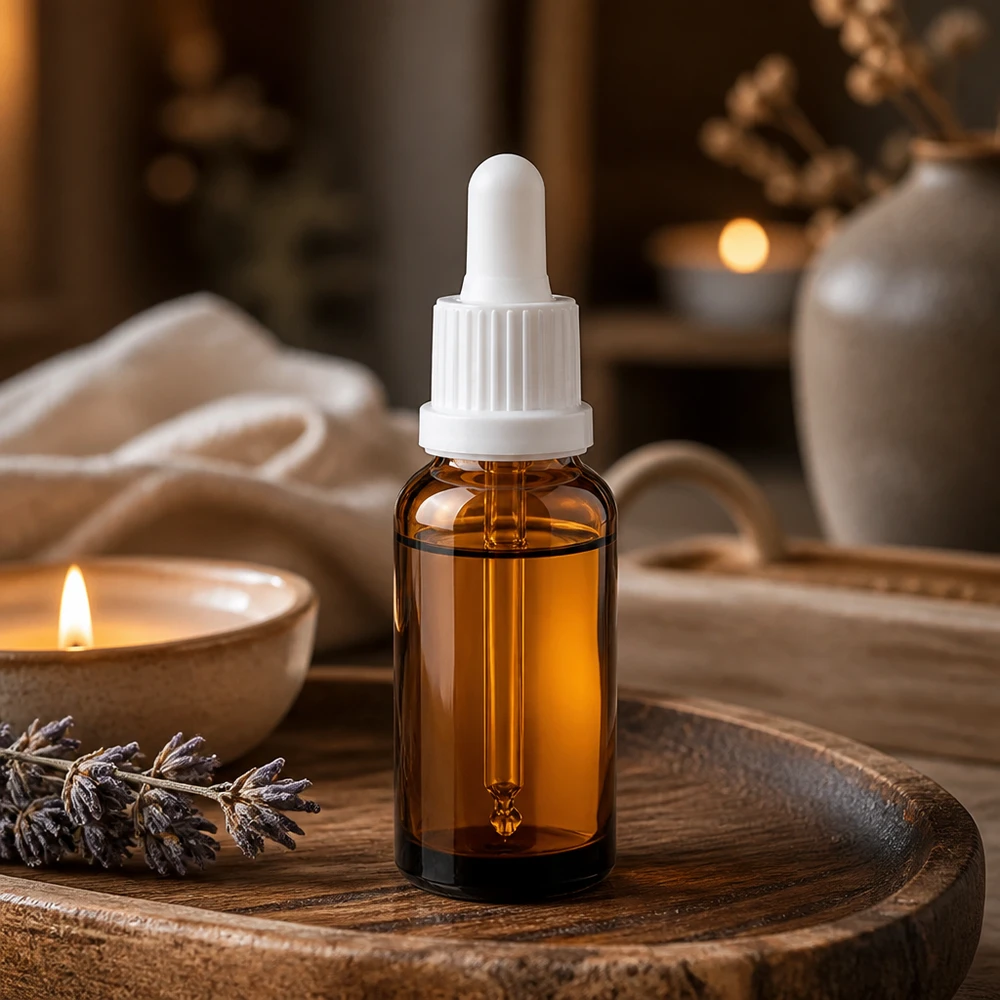 20 ml pipettflaska vit med säkerhetsförslutning BrownLine UT18/20 Elegant 20 ml pipettflaska i varm brun färg med ergonomiskt vitt dropplock för enkel hantering