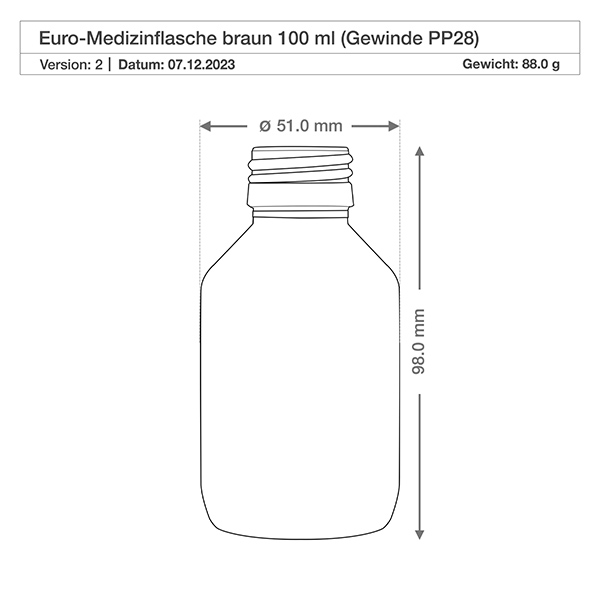 100ml medicinflaska brun, pumpförstärkare vit ApoGlas 100 ml rund bärnstensfärgad glasflaska med PP28-gänga för säker förvaring av mediciner