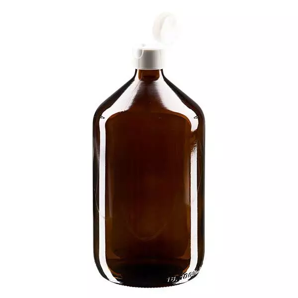 1000 ml medicinflaska brun, med flip-top-lock ApoGlas 1000 ml medicinflaska brun, med flip-top-lock ApoGlas