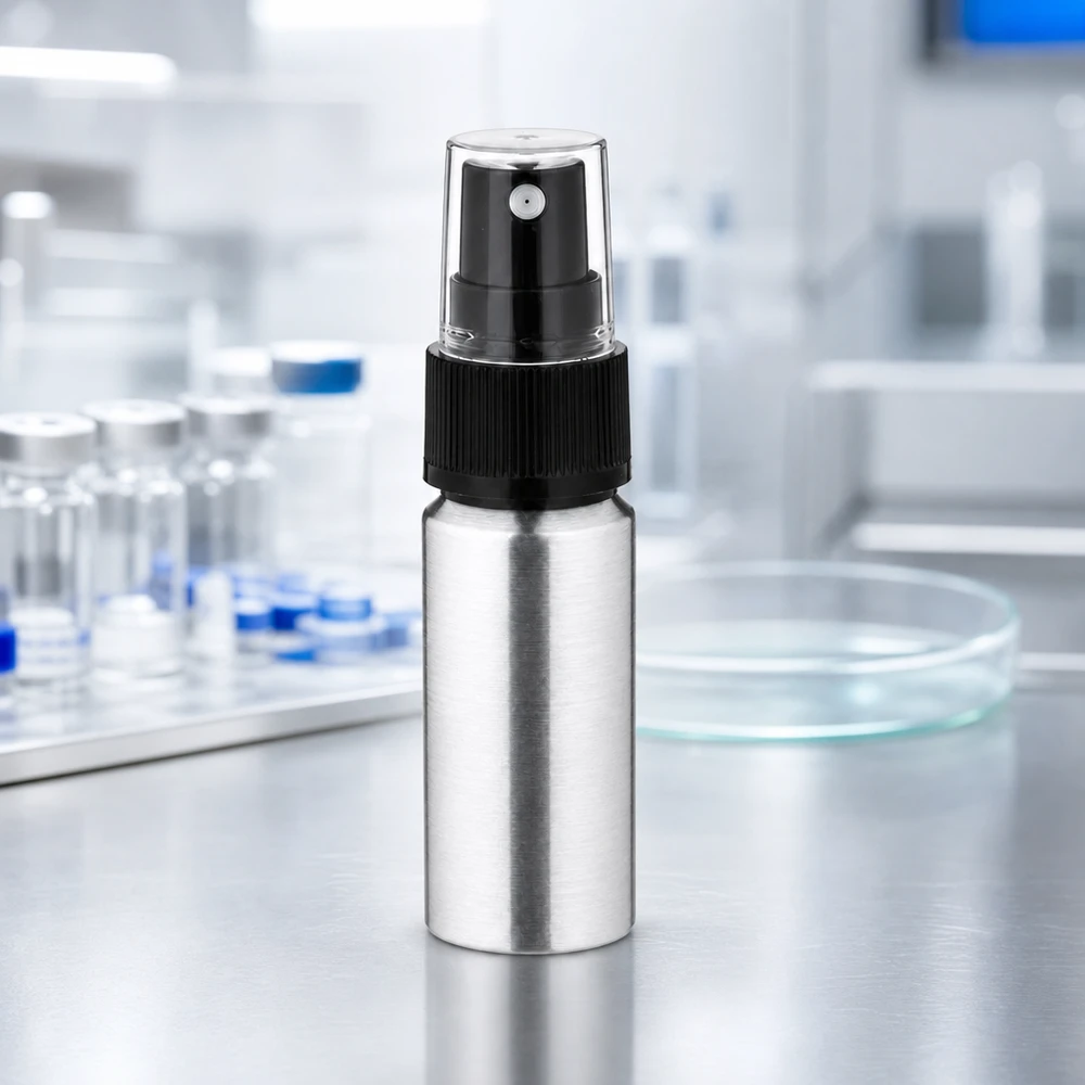 20ml polerad aluminiumflaska med atomiserare Professionell 20 ml aluminiumflaska med atomiserare - idealisk för laboratoriemiljöer och medicinska tillämpningar