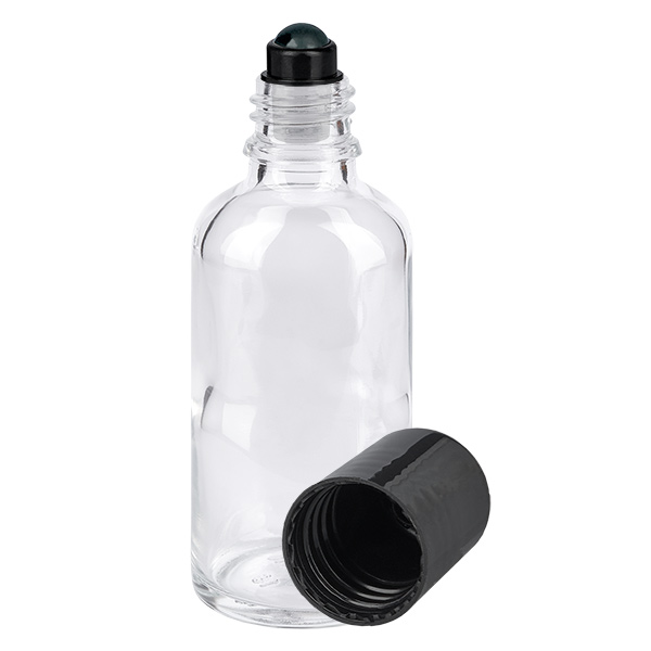 Apoteksflaska klar 50ml roll-on lock svart Apoteksflaska klar 50ml roll-on lock svart