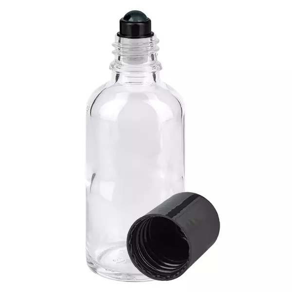 Apoteksflaska klar 50ml roll-on lock svart Apoteksflaska klar 50ml roll-on lock svart