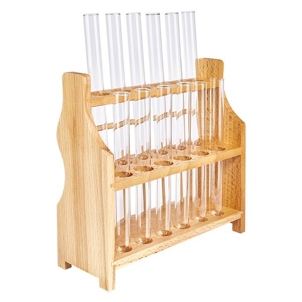 Trähyll med 12 provrör plus kalksoda 160x16 Trähyll med 12 provrör plus kalksoda 160x16