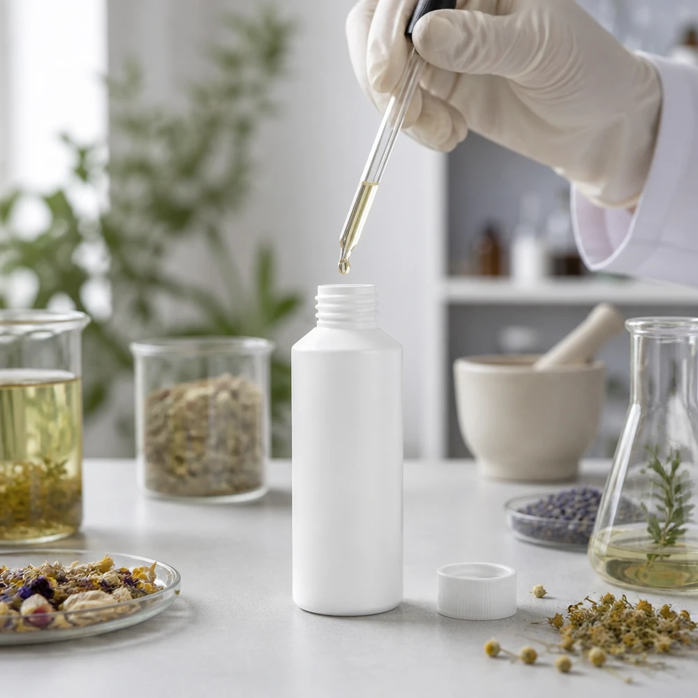 Cylindrisk HDPE-flaska, 100 ml, vit, utan lock, för naturkosmetik och örtextrakt