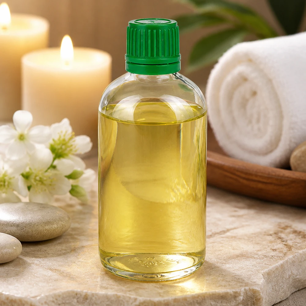 100ml flaska 11mm skruvkork grönt manipulationsskyddat lock ClearLine UT18/100 100 ml ClearLine-flaska UT18 med grönt originallock i Wellness Spa-miljö