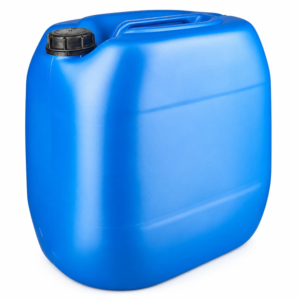 Blå plastdunk på 30 liter med svart skruvlock (OV) för säker förvaring av vätskor