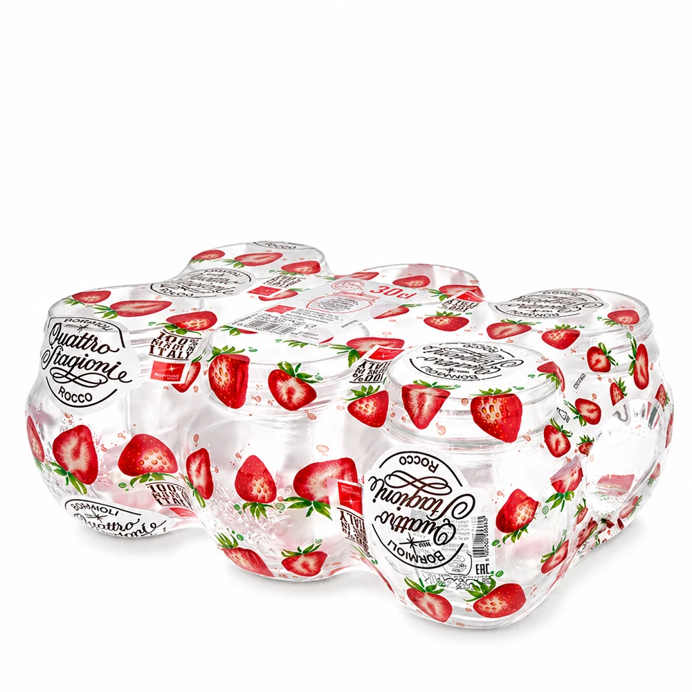 300 ml rund burk Quattro Stagioni med jordgubbslock konserveringsburkset Italiensk glaskonserv