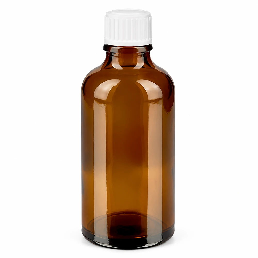Apoteksflaska brun 50ml droppflaska vit 0,8mm standard 50 ml brun droppflaska av apoteksglas med vitt skruvlock och 0,9 mm droppöppning