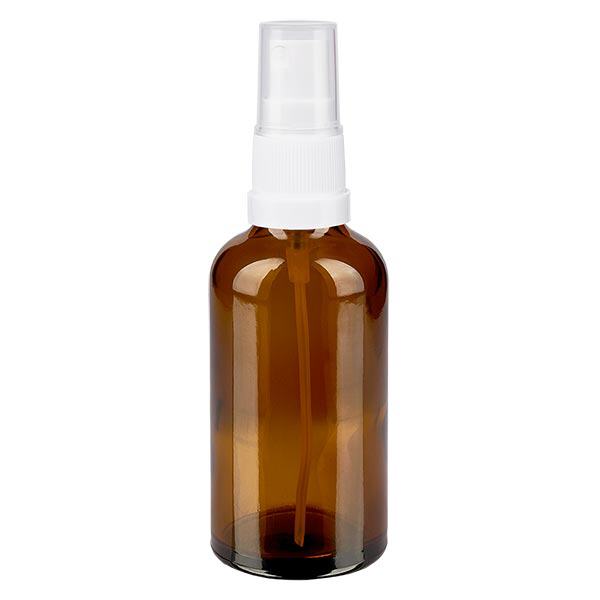 Apoteksflaska brun 50ml spray topp vit Apoteksflaska brun 50ml spray topp vit