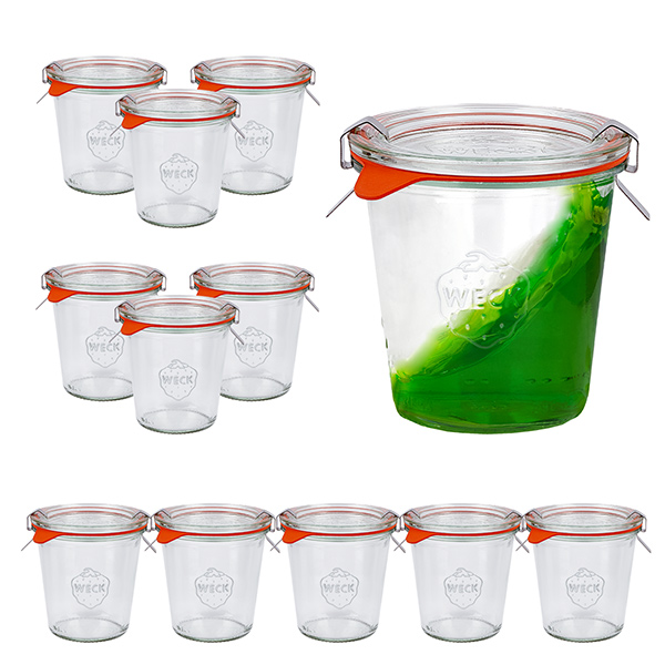 Set med 12 Weck Krossade glasögon 290 ml höga, 1/5 liters burkar