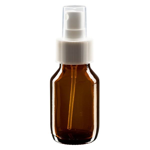 50 ml medicinflaska brun, pumpförstärkare vit ApoGlas 50 ml medicinflaska brun, pumpförstärkare vit ApoGlas